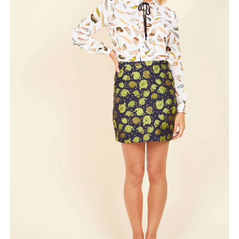 Modcloth Navy and Lime Green Floral Mini Skirt